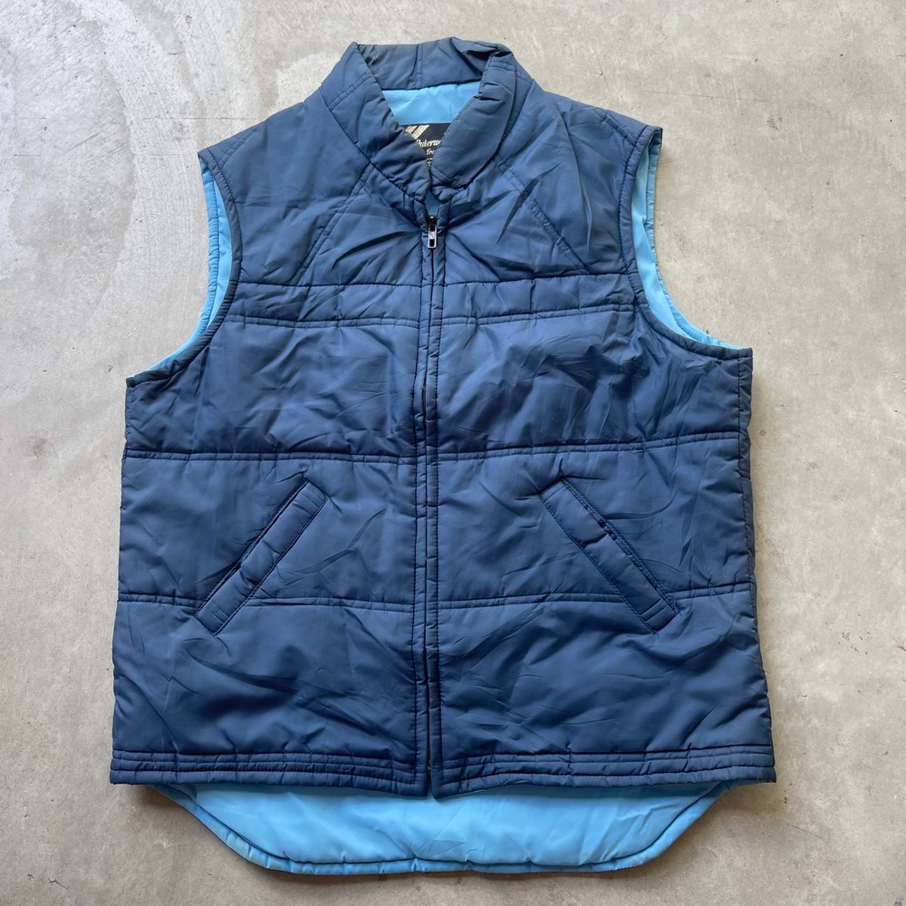 Vintage Sears Puffer Vest Mens Medium Navy Blue Quilted Full Zip Gorpcore Retro